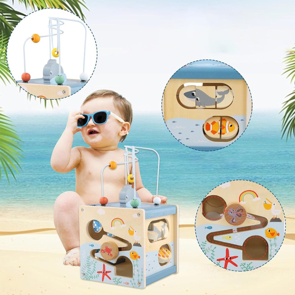 Activity Cube Baby Toys - Wooden Toys for 1 2 3 Year Old Boys and Girls - Table