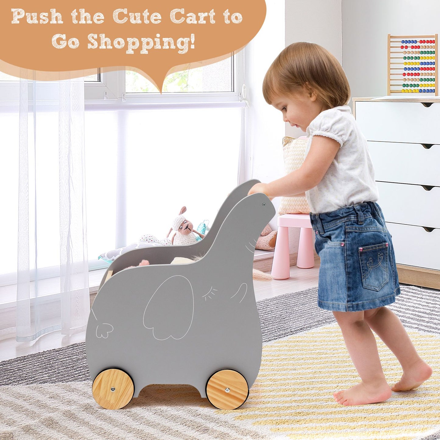 2-In-1 Wooden Baby Walker with Storage Chest and 4 Wheels