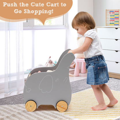 2-In-1 Wooden Baby Walker with Storage Chest and 4 Wheels
