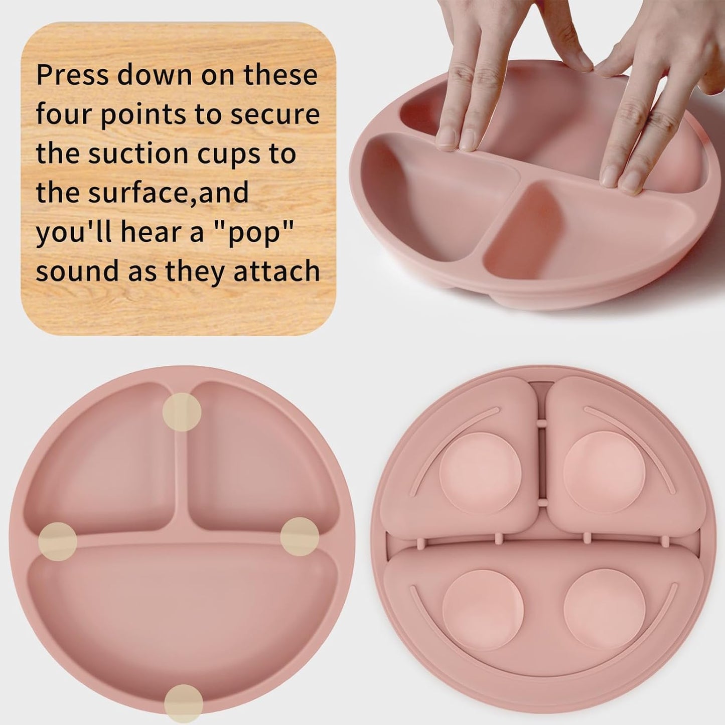 Baby Plates with Suction - 3 Pack Silicone Baby Suction Plates for Toddler Kids Self Feeding - Weaning Plates for High Chair Tray - Unbreakable, Portable, Non Slip (Nude+Pink+Green), BB001