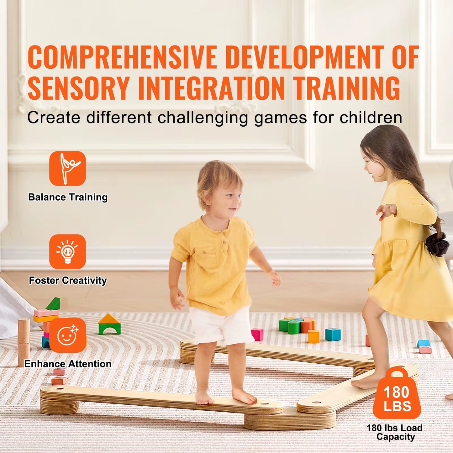 Balance Beam Stepping Stones Indoor & Outdoor Wooden Toddler Balance Boards Montessori Toy for Kids 2-6 Girls Boys Gift