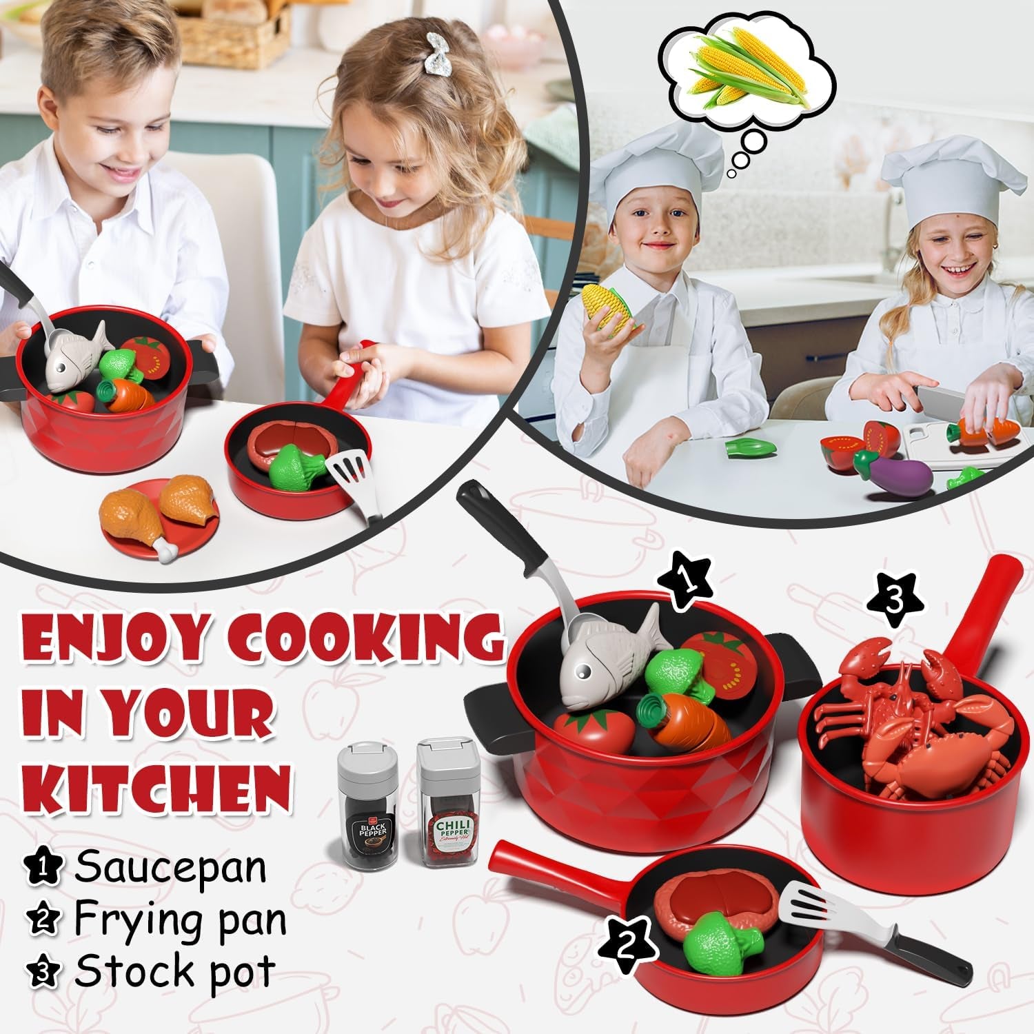 Play Kitchen Accessories, Play Food Sets for Children, Toy Kitchen Accessories for Toddlers 3+ Year Old, Toy Food for 3 Year Old Girl