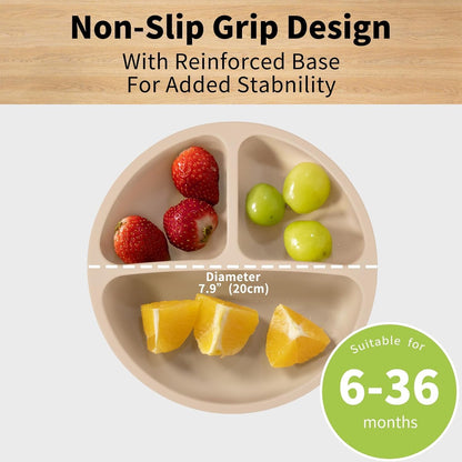 Baby Plates with Suction - 3 Pack Silicone Baby Suction Plates for Toddler Kids Self Feeding - Weaning Plates for High Chair Tray - Unbreakable, Portable, Non Slip (Nude+Pink+Green), BB001