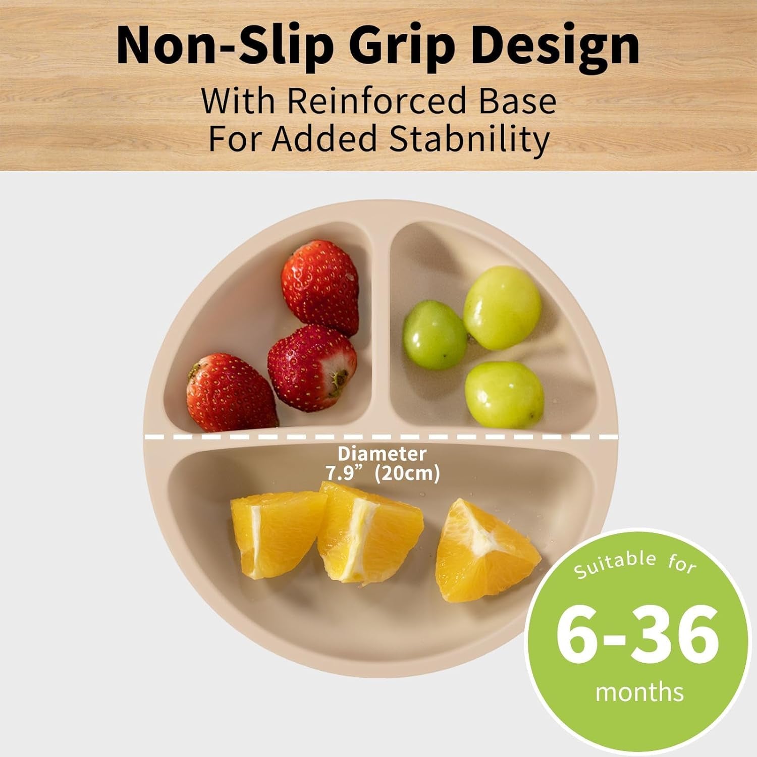 Baby Suction Plate Set of 3 - Non Slip Baby Plate, Divided Plates for Toddlers and Kids Childrens, Bpa-Free Unbreakable Plates (Light Pink/Cream/Khaki)