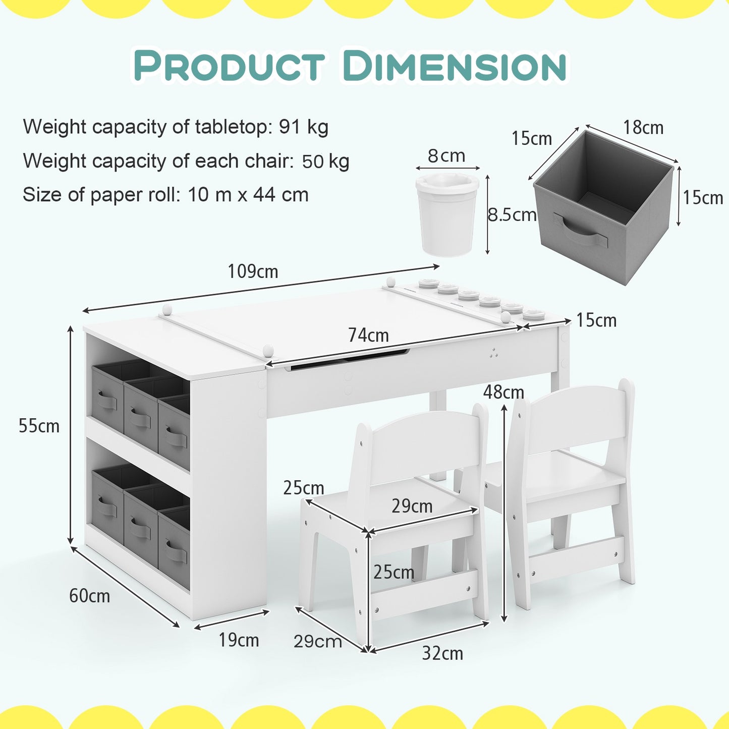 COSTWAY 2-In-1 Kids Art Table and Easel Set Wooden Drawing Desk W/Chairs-White