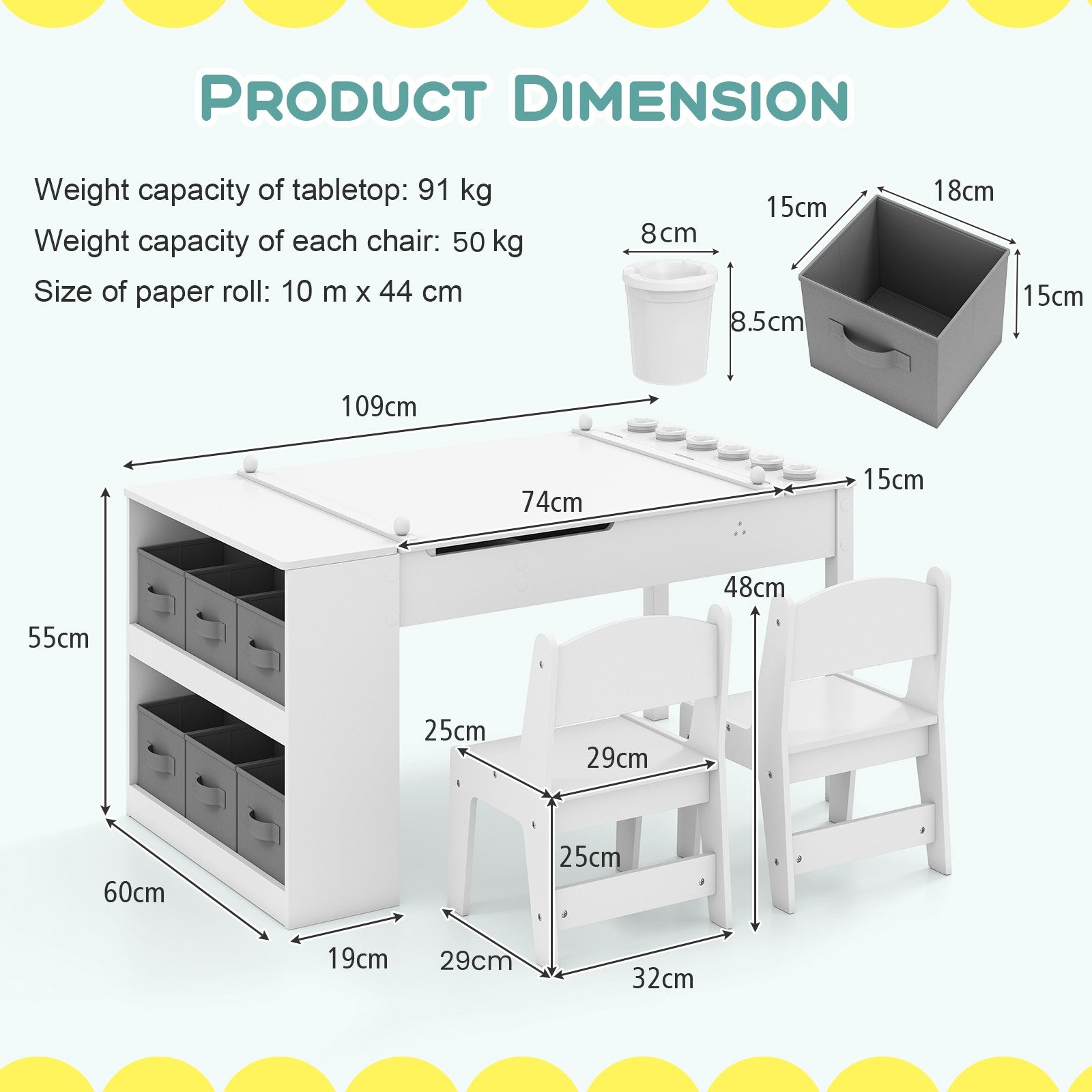 COSTWAY 2-In-1 Kids Art Table and Easel Set Wooden Drawing Desk W/Chairs-White