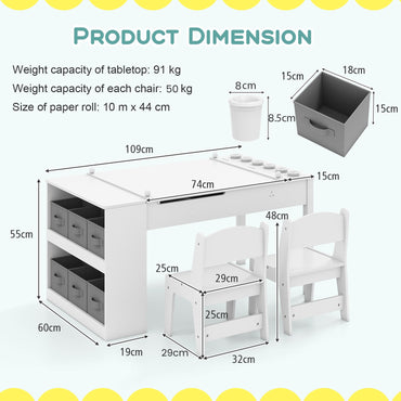 COSTWAY 2-In-1 Kids Art Table and Easel Set Wooden Drawing Desk W/Chairs-White