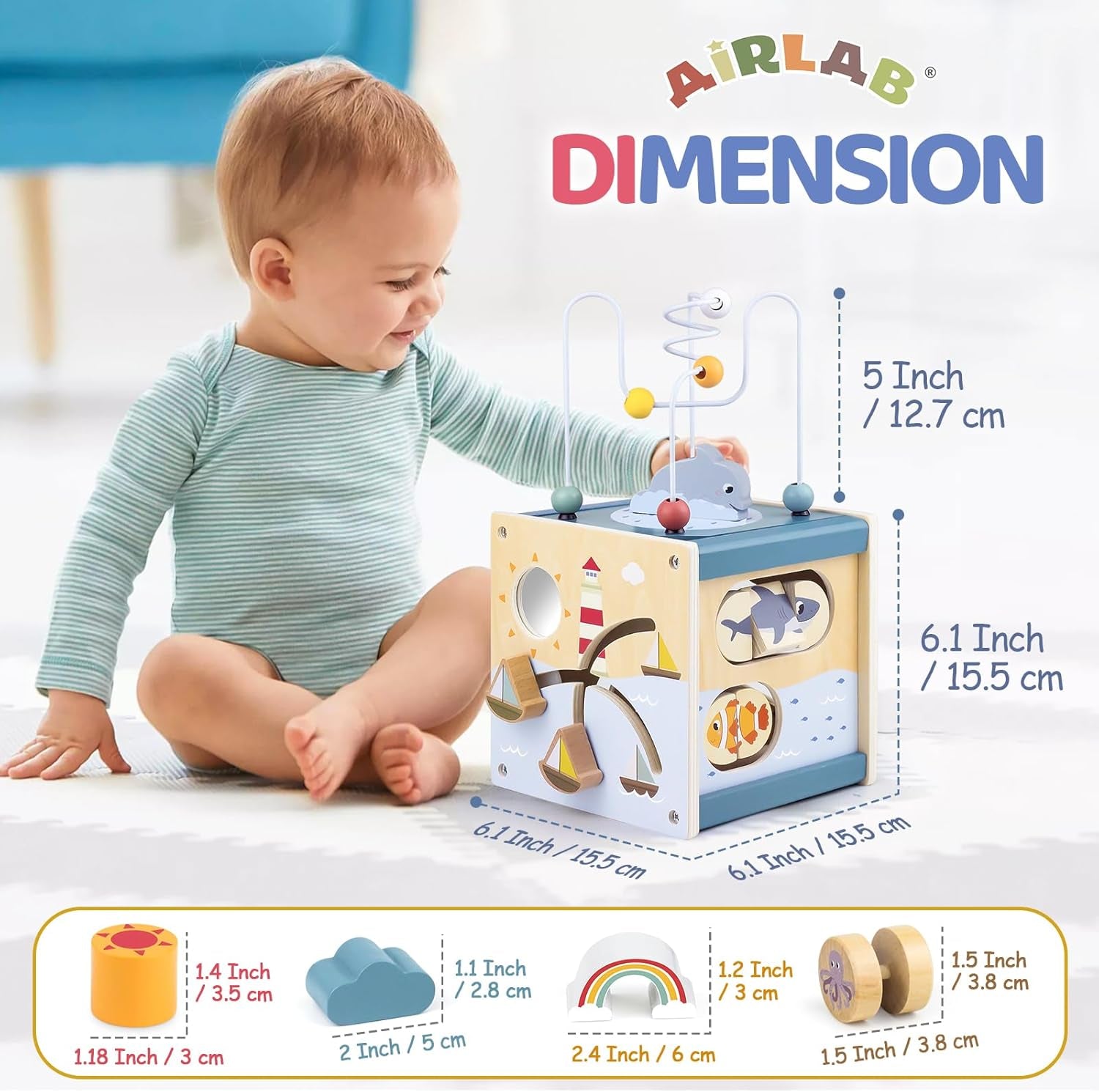 Wooden Activity Cube Baby Toys for 1 Year Old, 1St Birthday Gifts for Girls and Boys, 12+ Months Montessori Toys with Bead Maze Shape Sorter Educational Sensory Toys for Kids Age 1 2 3