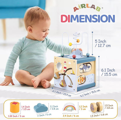 Wooden Activity Cube Baby Toys for 1 Year Old, 1St Birthday Gifts for Girls and Boys, 12+ Months Montessori Toys with Bead Maze Shape Sorter Educational Sensory Toys for Kids Age 1 2 3