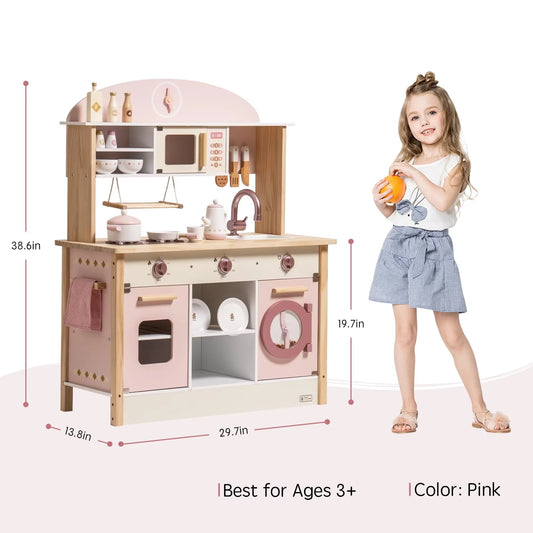Robud Wooden Kitchen for Kids Play Kitchen with Plenty of Play Features Toddler Kitchen Set Gift for Girls Boys 3+