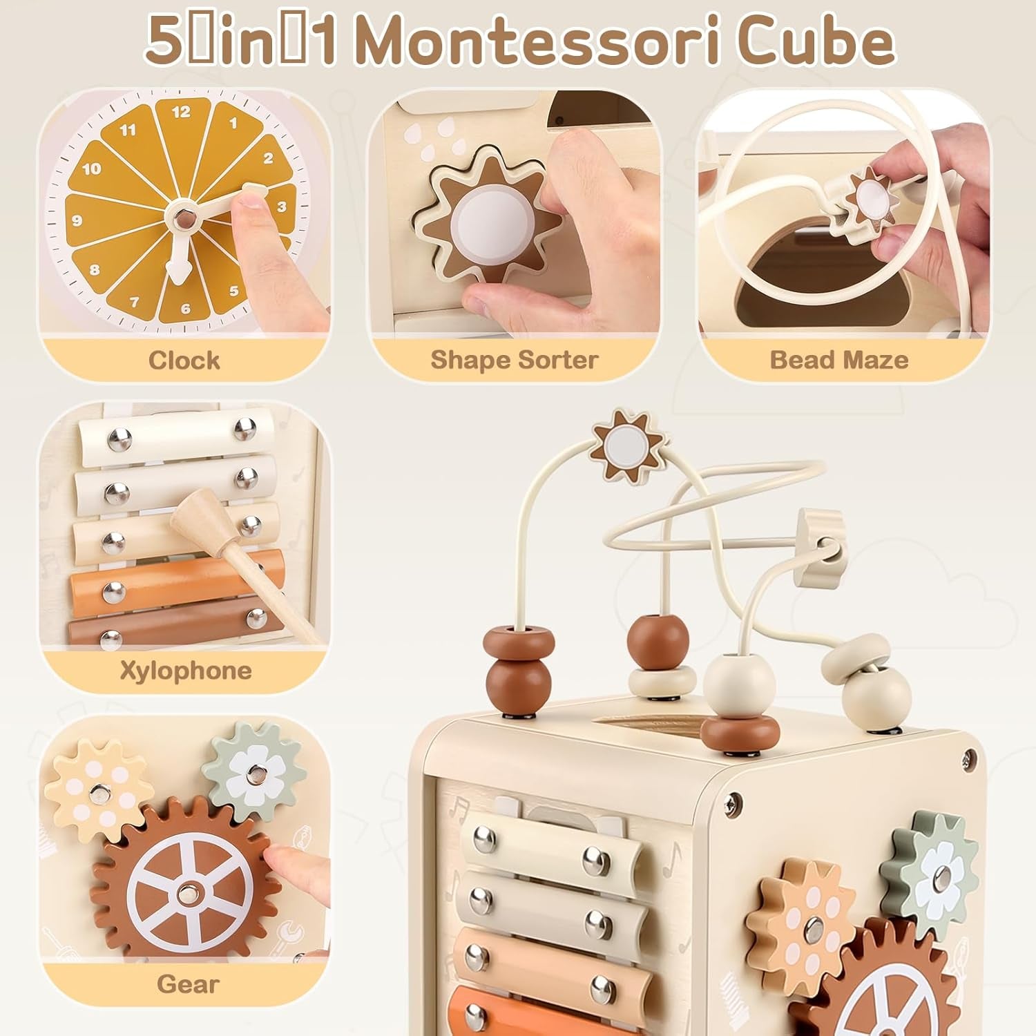 Wooden Activity Cube Wooden Toys 1 Year Old Montessori Toys Early Development & Activity Toys Bead Maze Shape Sorter Educational Baby Girl Boy Gift