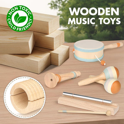 Kids Musical Instruments Baby Musical Instrument Toddler Toys Wooden Toys Baby Maracas Percussion Drum Instruments Musical Toys Sensory Toys for Boys Girls Gift