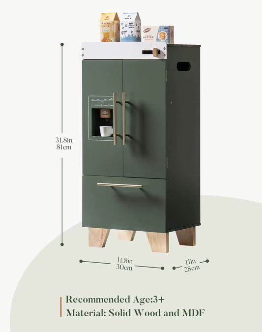 Robotime  Vintage Wooden Toy Kitchen Oven Kids Washer Dryer with Realist Toy Fridge Play Kitchen Set Vintage Green