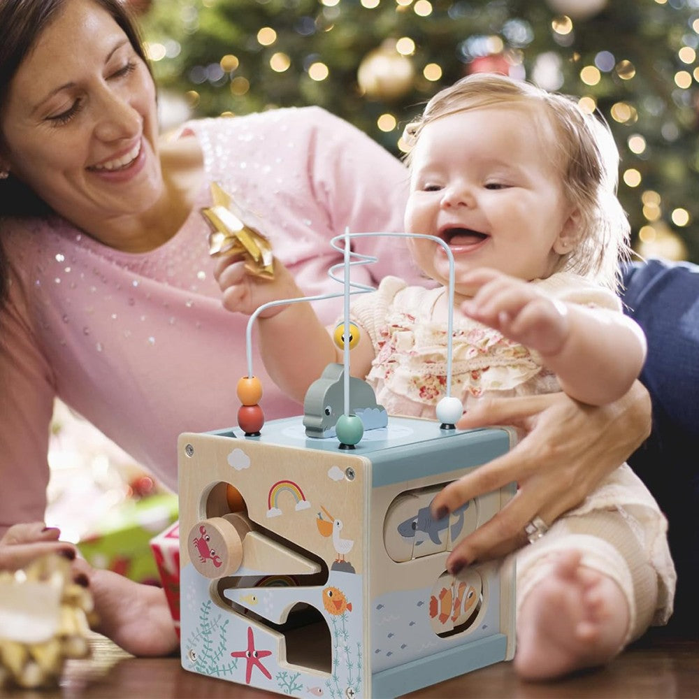 Activity Cube Baby Toys - Wooden Toys for 1 2 3 Year Old Boys and Girls - Table
