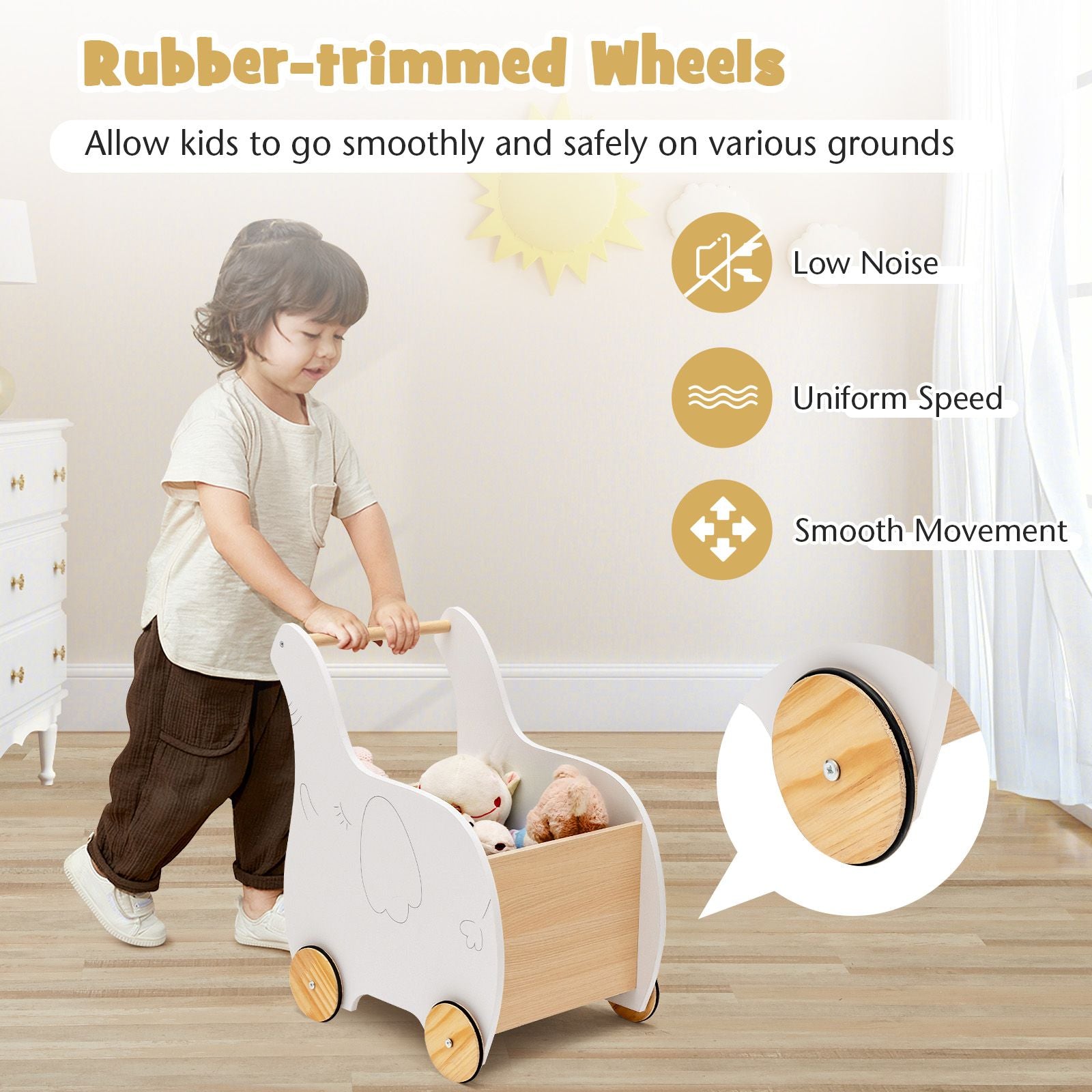 2-In-1 Wooden Baby Walker with Storage Chest and 4 Wheels