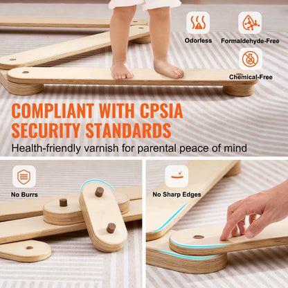 Balance Beam Stepping Stones Indoor & Outdoor Wooden Toddler Balance Boards Montessori Toy for Kids 2-6 Girls Boys Gift