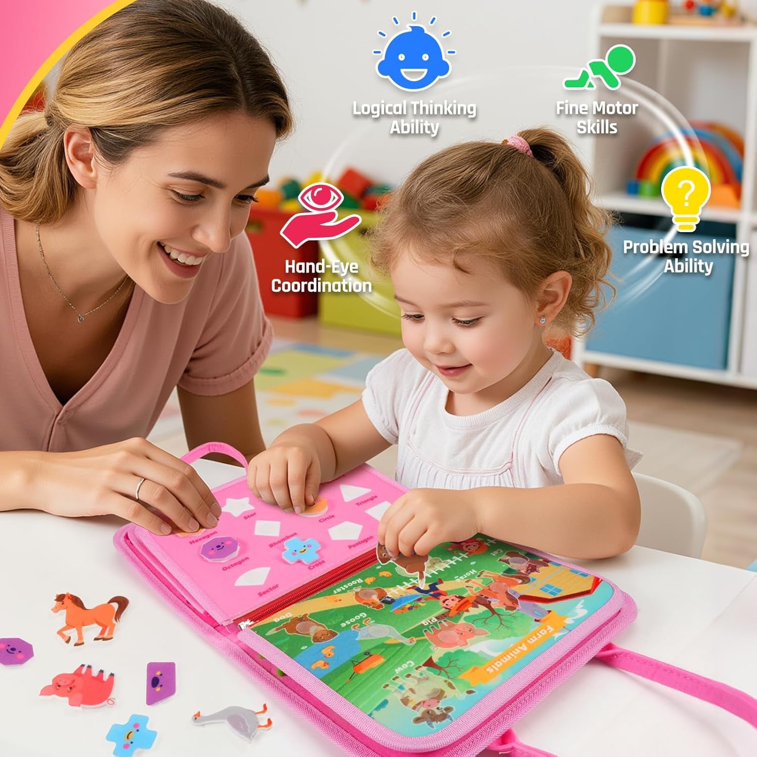 Busy Board Montessori Toys for 1 Year Old, Busy Book for 2 3 4 Year Old, Toddler Toys Gifts for 1 2 3 Year Old Girl Boys, Valentines Gifts for Kids, Easter Basket Fillers for Kids