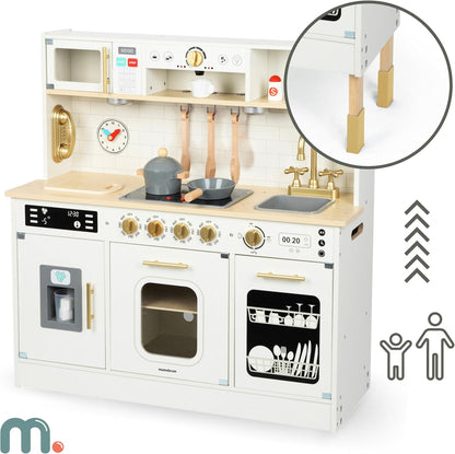 Wooden Play Kitchen, Children'S Play Kitchens & Toddler Set, Playset for Kids 3+ with LED Lights, Interactive Toy with Microwave, Dishwasher, Coffee Machine, Oven, Sink & Accessories