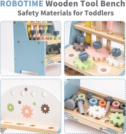 Tool Bench Set Mini Wooden Work Bench Construction Toys Educational Pretend Play Gift Toy Tools Set for Boys Girls