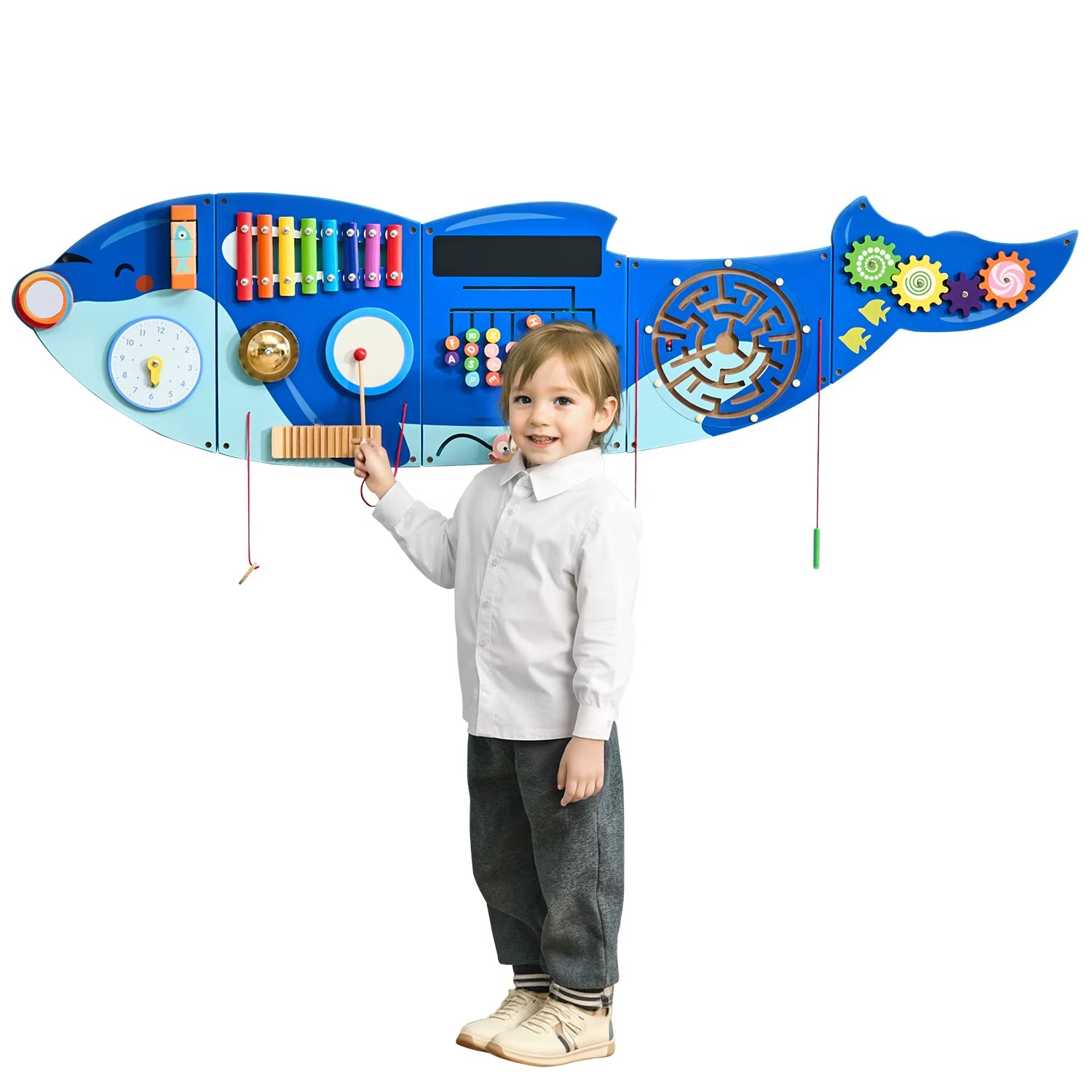 VEVOR Orca Kids Wall Busy Board 12 Activities Hanging Panels Montessori Sensory Learning Toys for Toddler 3-12 Years Play Toys