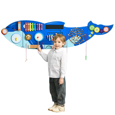 VEVOR Orca Kids Wall Busy Board 12 Activities Hanging Panels Montessori Sensory Learning Toys for Toddler 3-12 Years Play Toys
