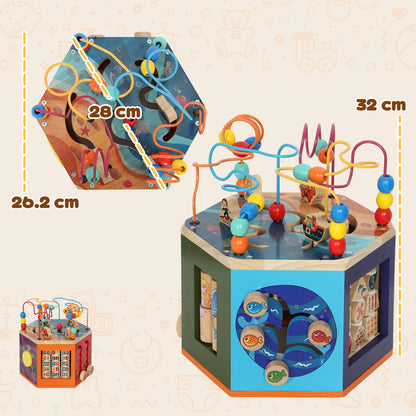 AIYAPLAY Wooden Activity Cube for Toddlers 18+ Months with Bead Maze