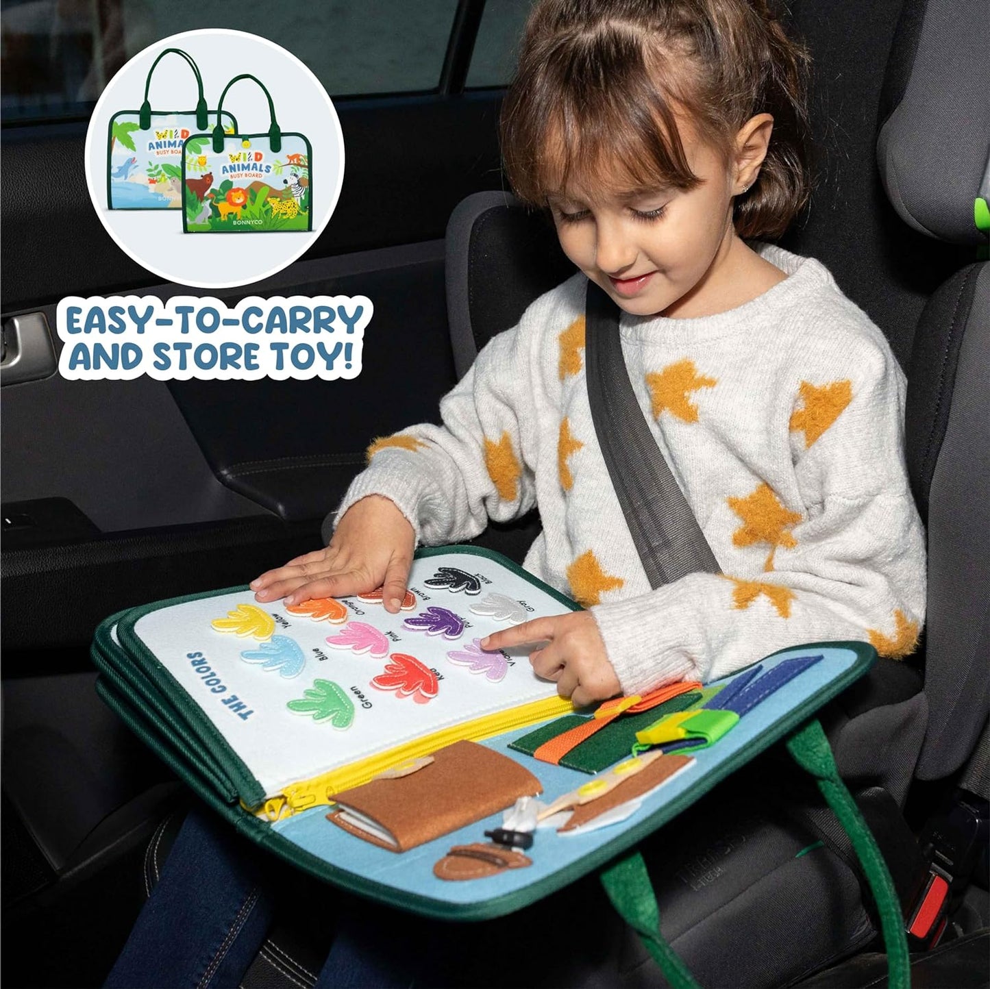 Busy Board for Toddlers Felt, Educational Montessori Toys. Early Development Activity Fine Motor Skills, Busy Book 1 2 3 Years. Sensory Board Kids Toys, Gifts for Boys Girls Birthday Christmas