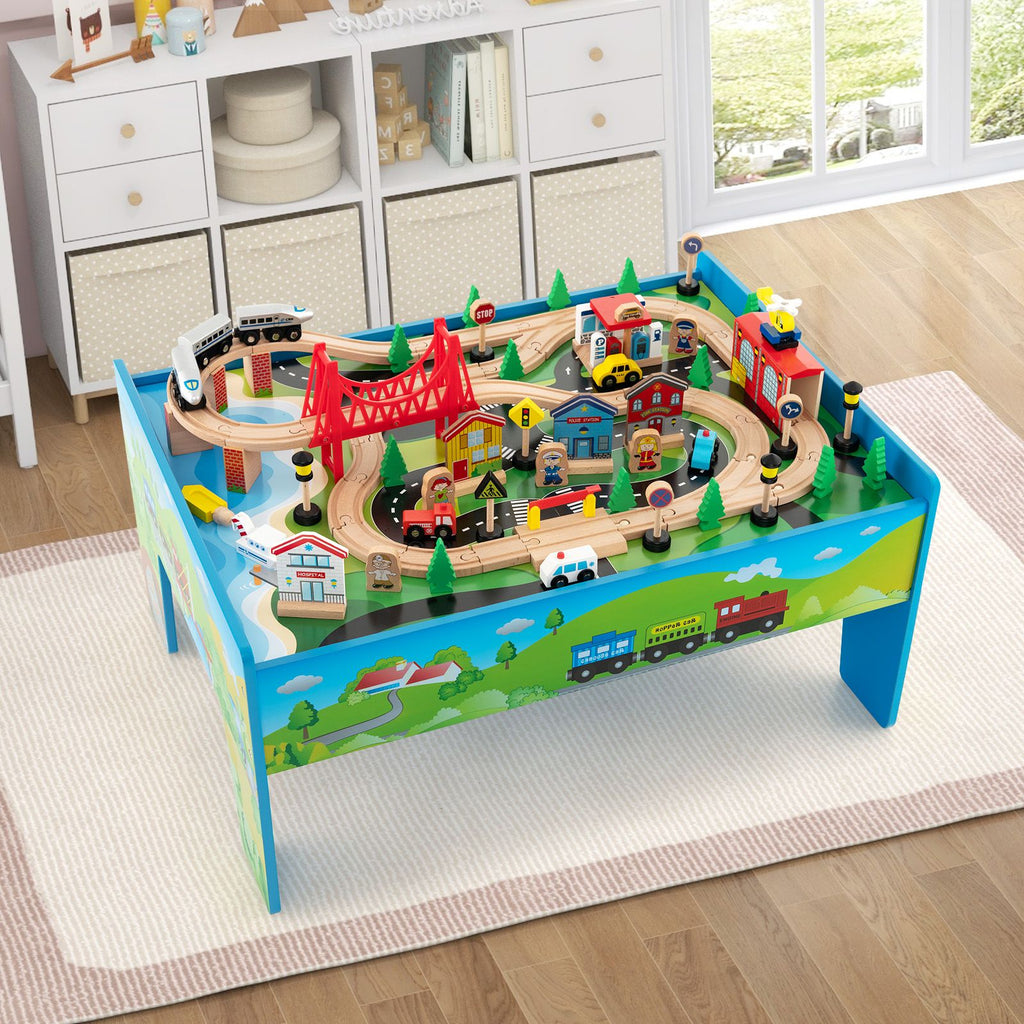 80-Piece Wooden Activity Playset with Reversible Tabletop