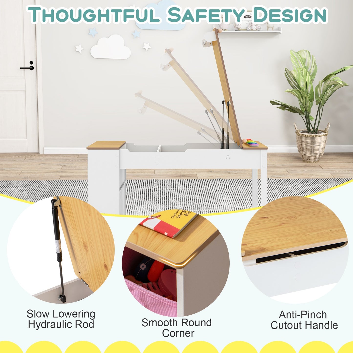 COSTWAY 2-In-1 Kids Art Table and Easel Set Wooden Drawing Desk W/Chairs-Natur