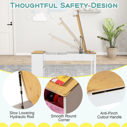 COSTWAY 2-In-1 Kids Art Table and Easel Set Wooden Drawing Desk W/Chairs-Natur