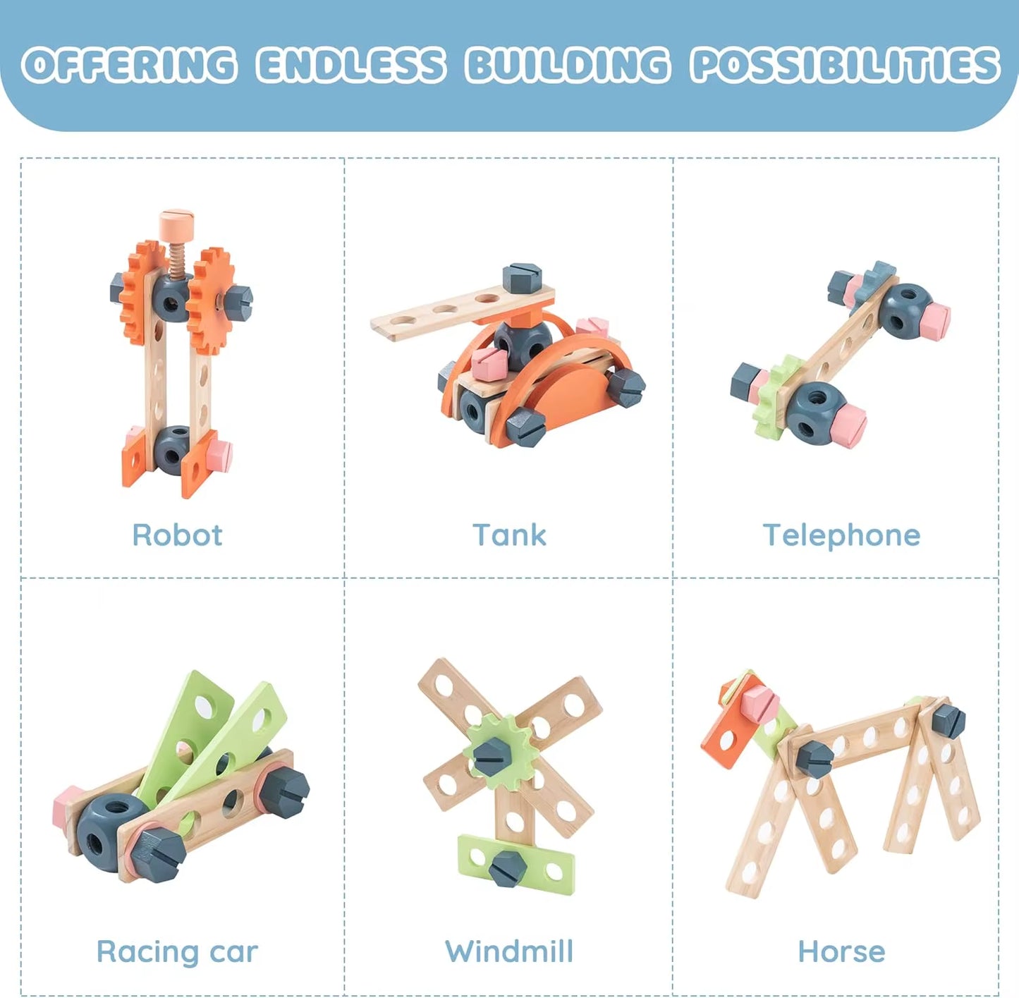 Robotime Kids Tool Bench Set Large Wooden Work Bench Construction Toys 41 Pieces Kid Toys Tool Set for Boys Girls Age 3+