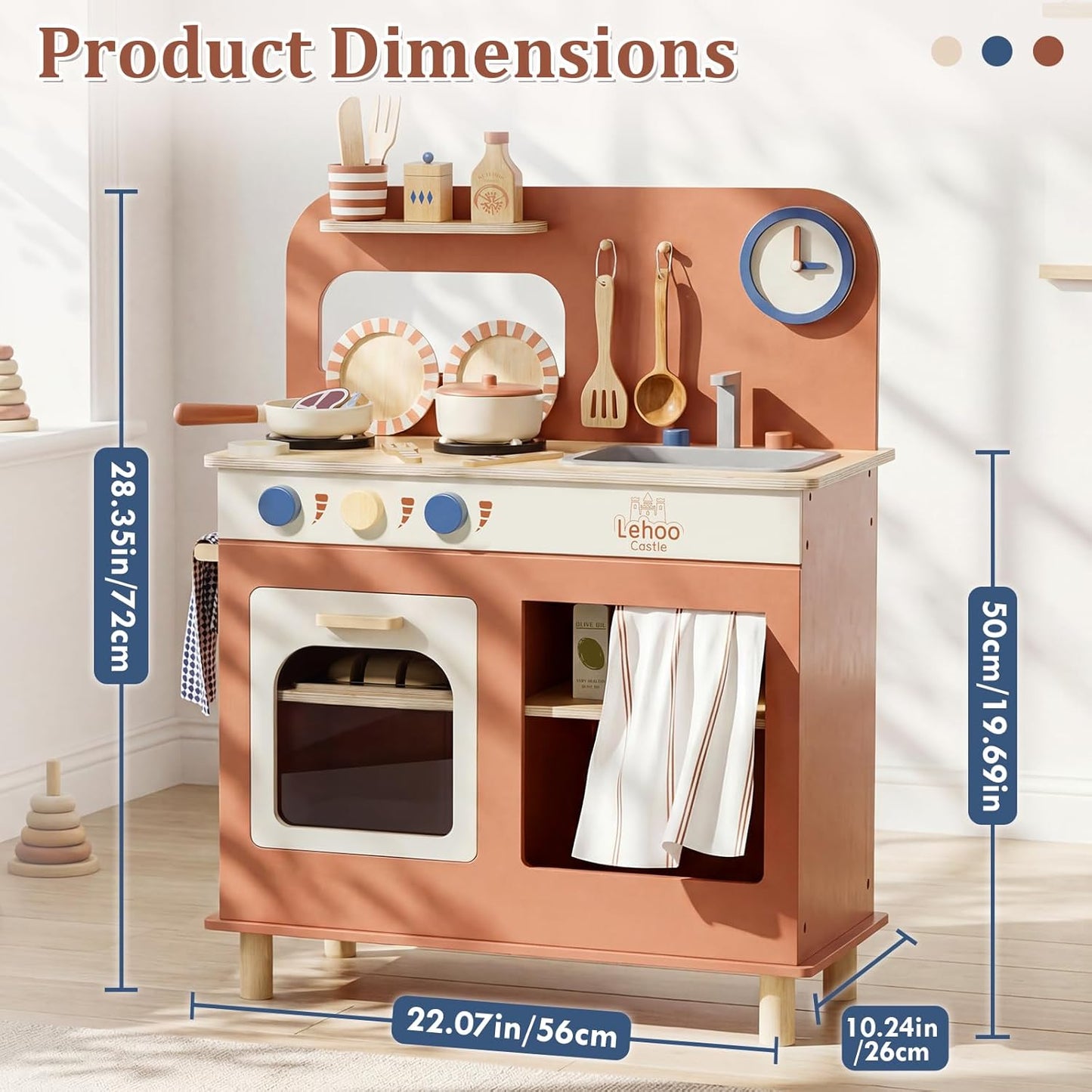 Toy Kitchen, Wooden Play Kitchen for 3 Year Old, Kitchen Set for Kids, Play Pots and Pans Sets, Role Play Toys, 3 Year Old Girl Boys Gifts