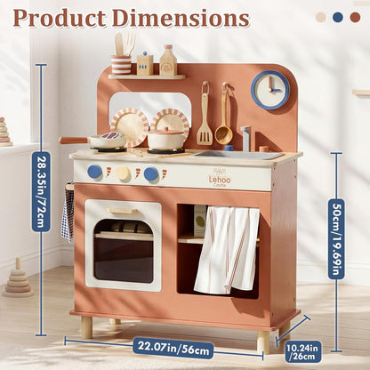 Toy Kitchen, Wooden Play Kitchen for 3 Year Old, Kitchen Set for Kids, Play Pots and Pans Sets, Role Play Toys, 3 Year Old Girl Boys Gifts