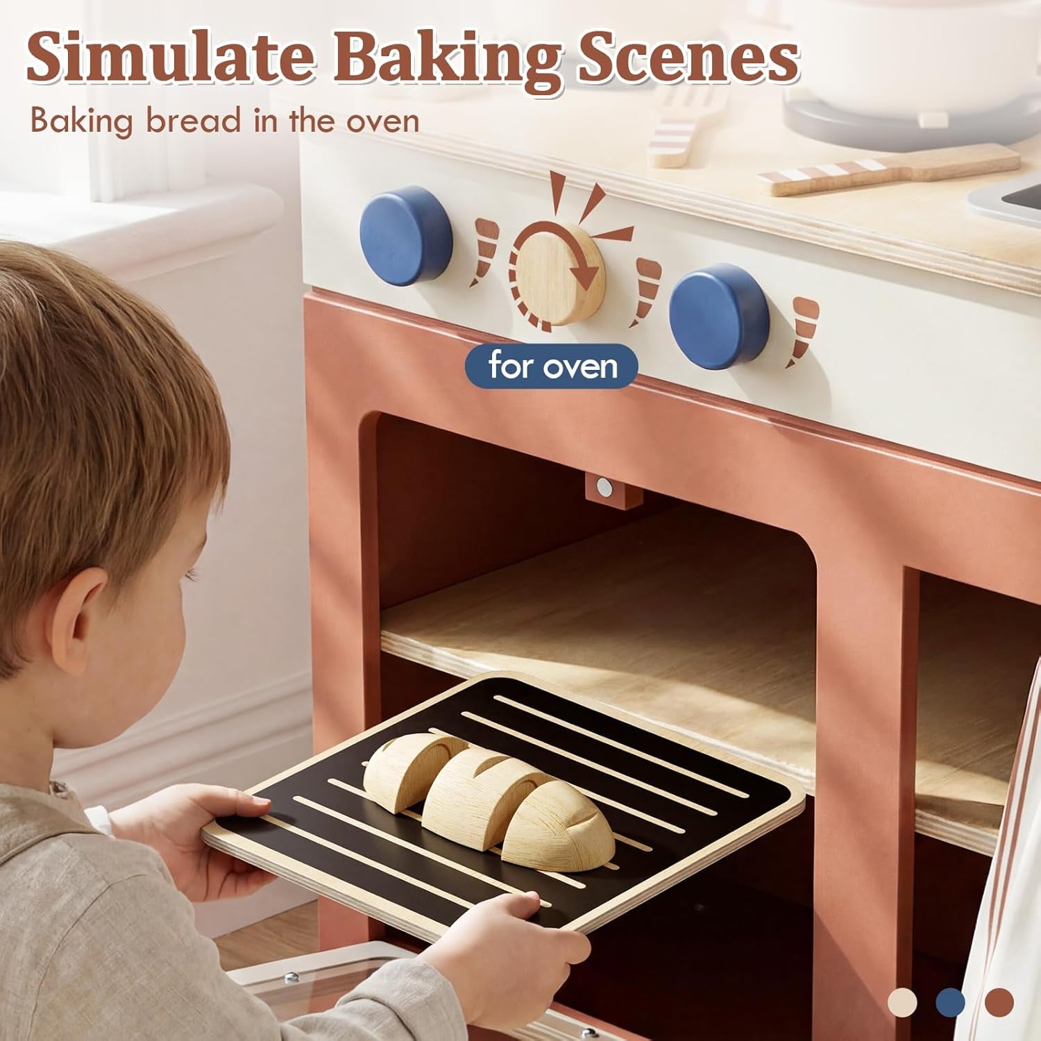 Toy Kitchen, Wooden Play Kitchen for 3 Year Old, Kitchen Set for Kids, Play Pots and Pans Sets, Role Play Toys, 3 Year Old Girl Boys Gifts