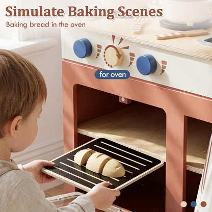 Toy Kitchen, Wooden Play Kitchen for 3 Year Old, Kitchen Set for Kids, Play Pots and Pans Sets, Role Play Toys, 3 Year Old Girl Boys Gifts