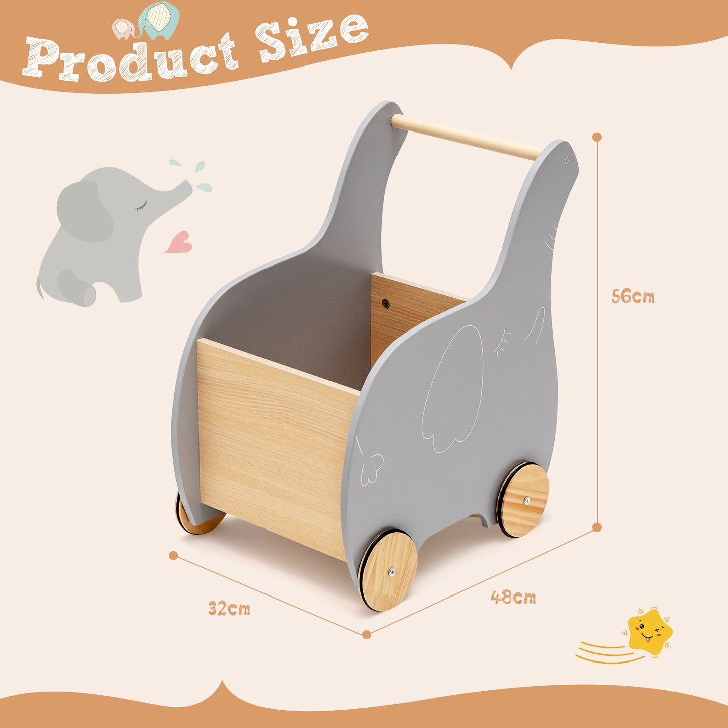 2-In-1 Wooden Baby Walker with Storage Chest and 4 Wheels