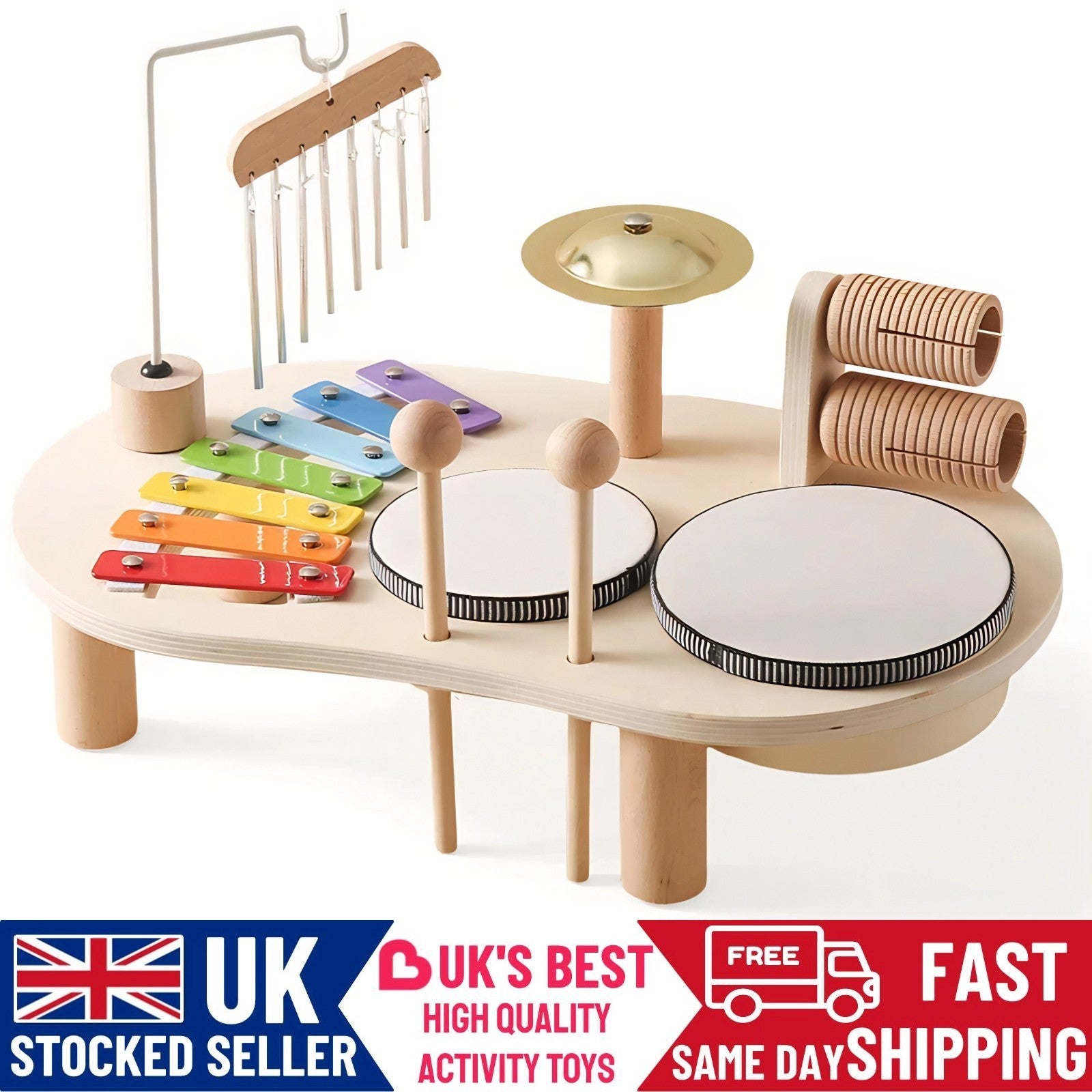 8 in 1 Montessori Wooden Musical Set Instruments Drum Activity Toys for Toddlers