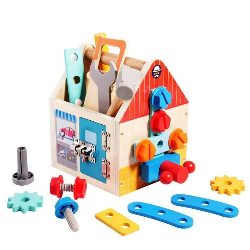 Children'S Wooden Toolbox Set Toys Simulation Maintenance Tool Repair Toys Montessori Screw Puzzle Kids Pretend Play Toys Gift