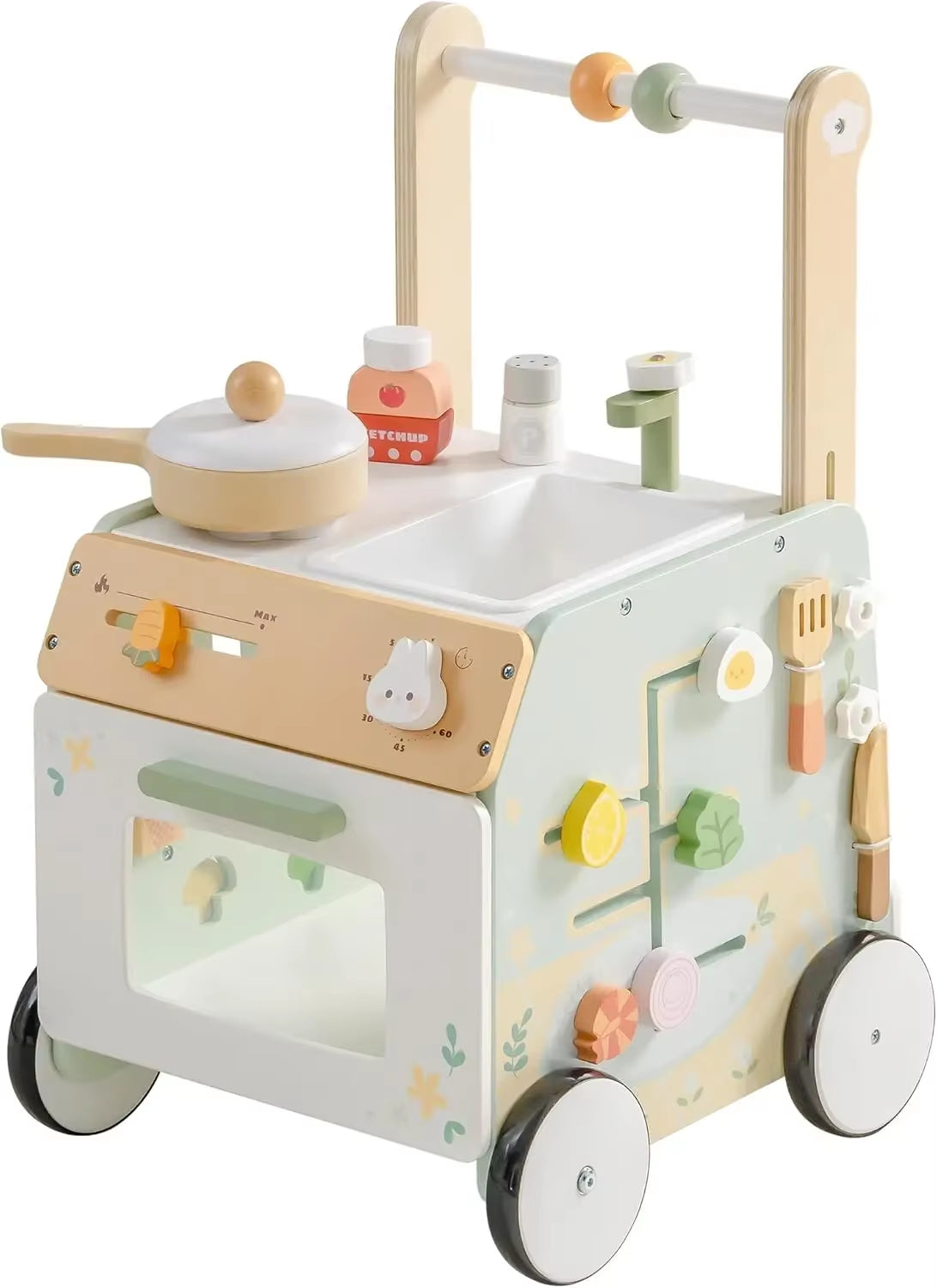 Adjustable Height Speed Wooden Baby Walker Push Toy to Prevent O-Shaped Legs Montessori Baby Walking Toy for Girls Boys