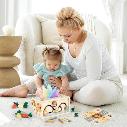 Montessori Toys for 1 Year Old, 6 in 1 Baby Tissue Box Toy Wooden Activity Cube, Shape Sorter Sensory Toys for Babies 12 Months, 1St Birthday Gifts for Girls Boys