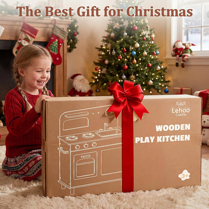 Toy Kitchen, Wooden Play Kitchen for 3 Year Old, Kitchen Set for Kids, Play Pots and Pans Sets, Role Play Toys, 3 Year Old Girl Boys Gifts