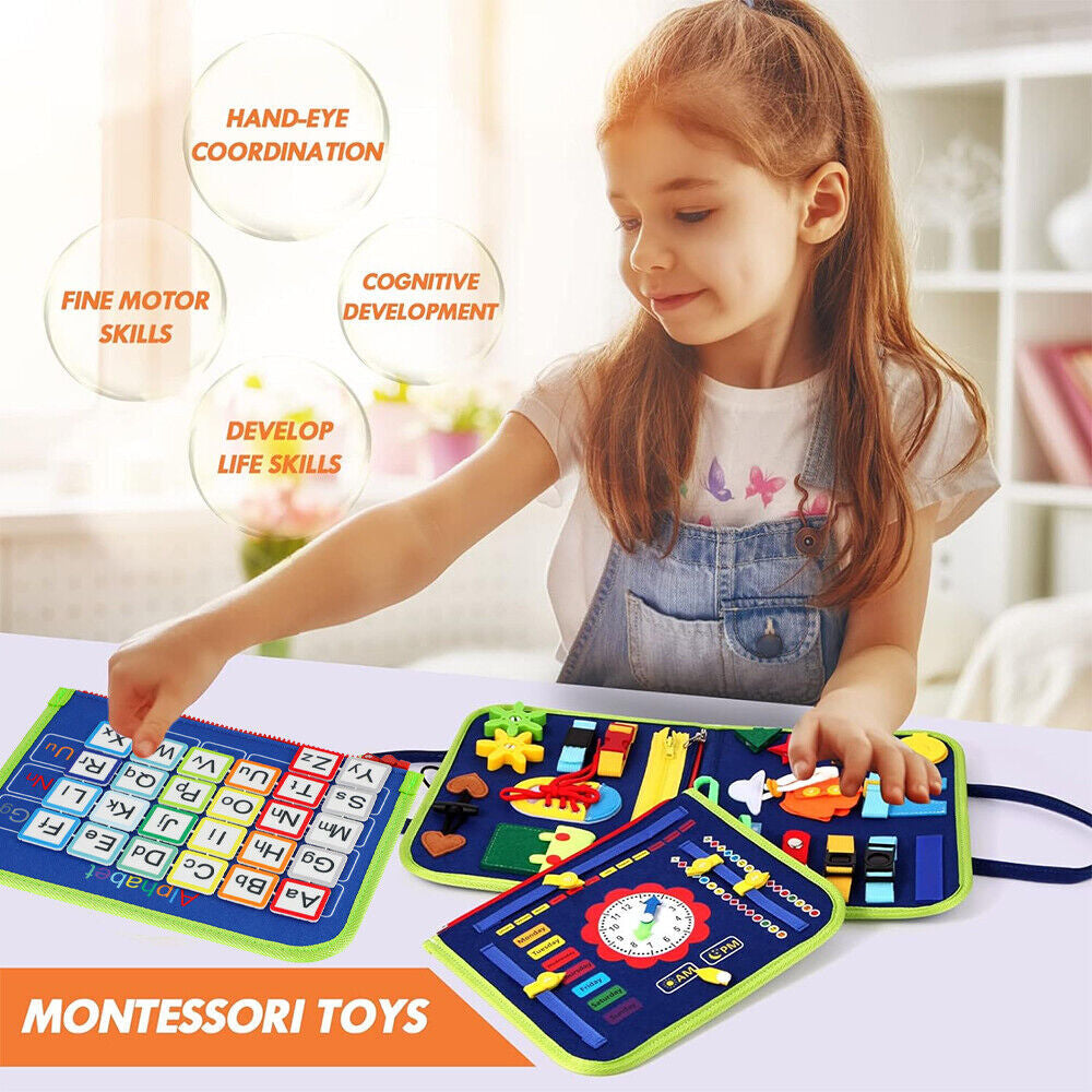 MONTESSORI BUSY BOARD SENSORY LEARNING ACTIVITY TOY TRAVEL PORTABLE FABRIC GIFTS