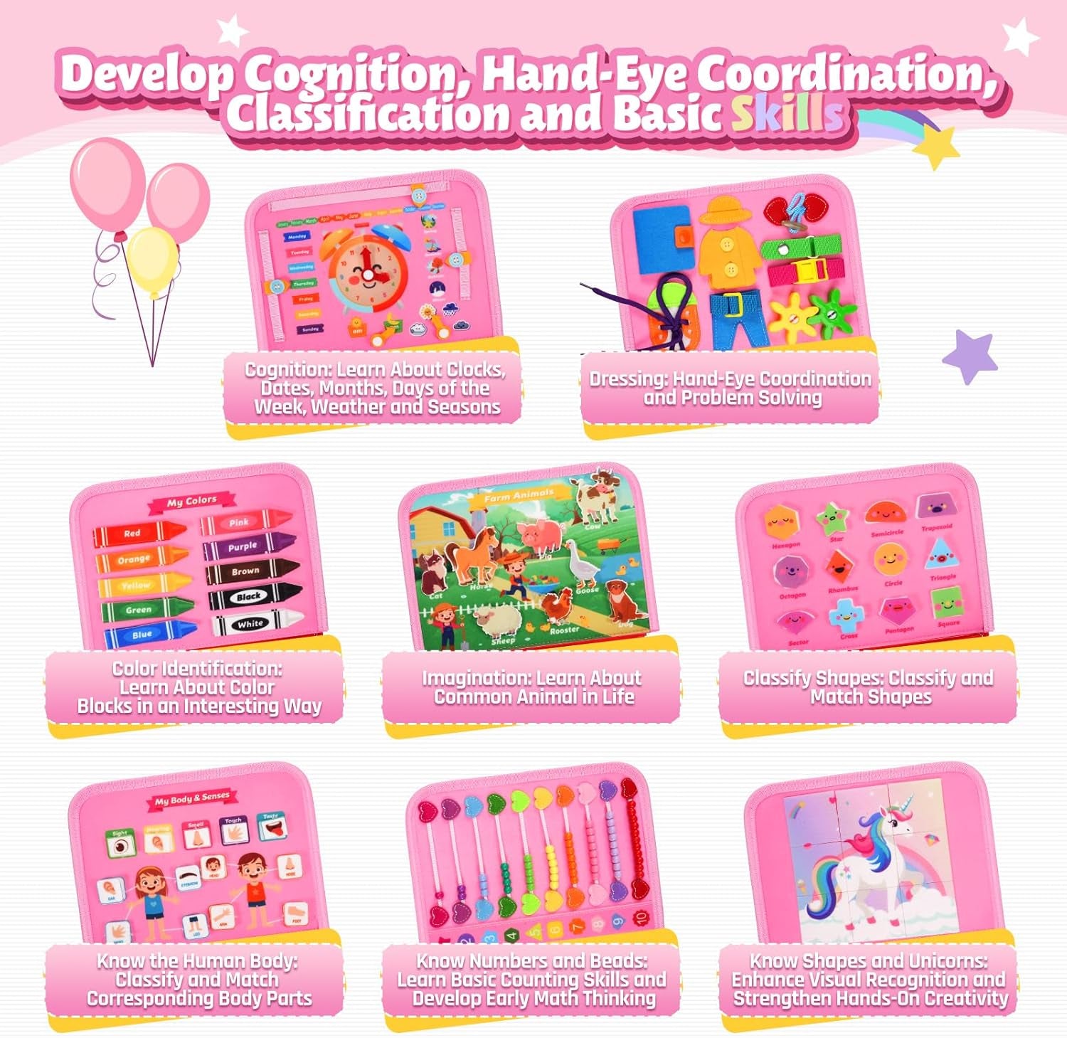 Busy Board Montessori Toys for 1 Year Old, Busy Book for 2 3 4 Year Old, Toddler Toys Gifts for 1 2 3 Year Old Girl Boys, Valentines Gifts for Kids, Easter Basket Fillers for Kids