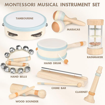 Kids Musical Instruments Baby Musical Instrument Toddler Toys Wooden Toys Baby Maracas Percussion Drum Instruments Musical Toys Sensory Toys for Boys Girls Gift