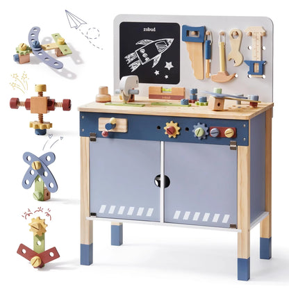 Robud Wooden Toy Workbench Large Kid'S Wooden Play Tool Pretend Play Creative Building Set Gift for Girls & Boys 3+