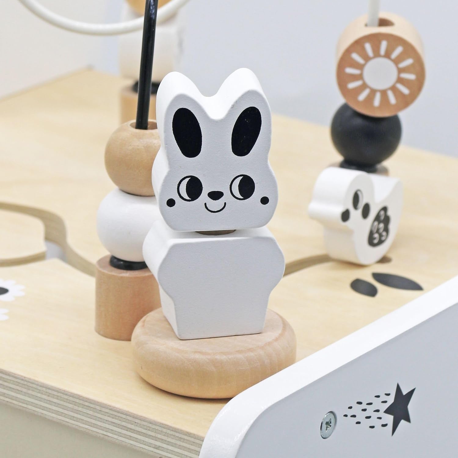 Wooden Baby Walker with Wheels 6-In-1 - Push along Toy 12+ Months - Baby Activity Centre Walker with Shape Sorter, Bead Mazes, Abacus and Gears and Stacking Blocks