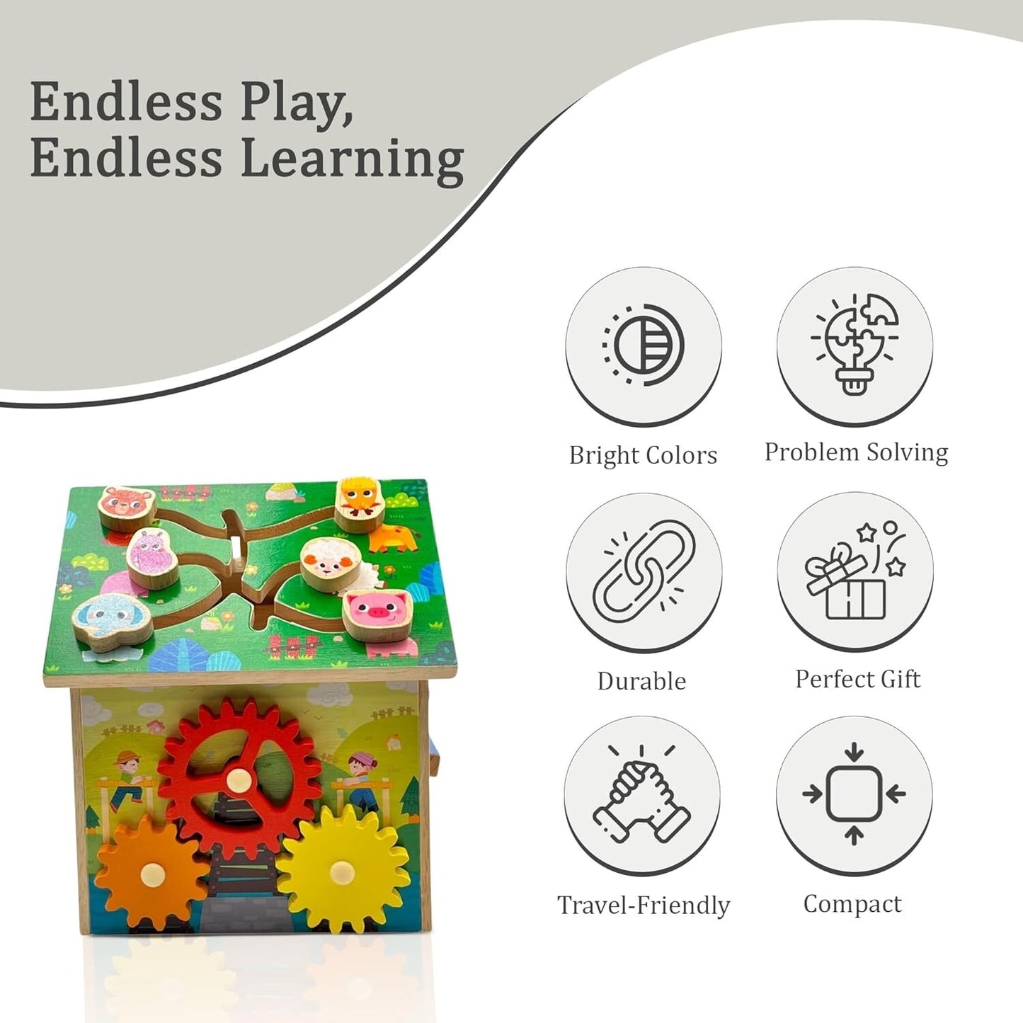 Wooden Montessori Activity Cube – Educational Toy for Toddlers 1-3 Years, Shape