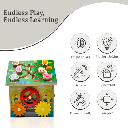 Wooden Montessori Activity Cube – Educational Toy for Toddlers 1-3 Years, Shape