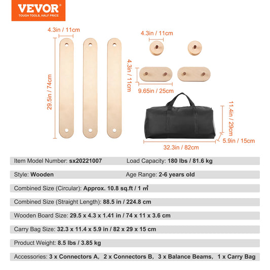 Balance Beam Stepping Stones Indoor & Outdoor Wooden Toddler Balance Boards Montessori Toy for Kids 2-6 Girls Boys Gift