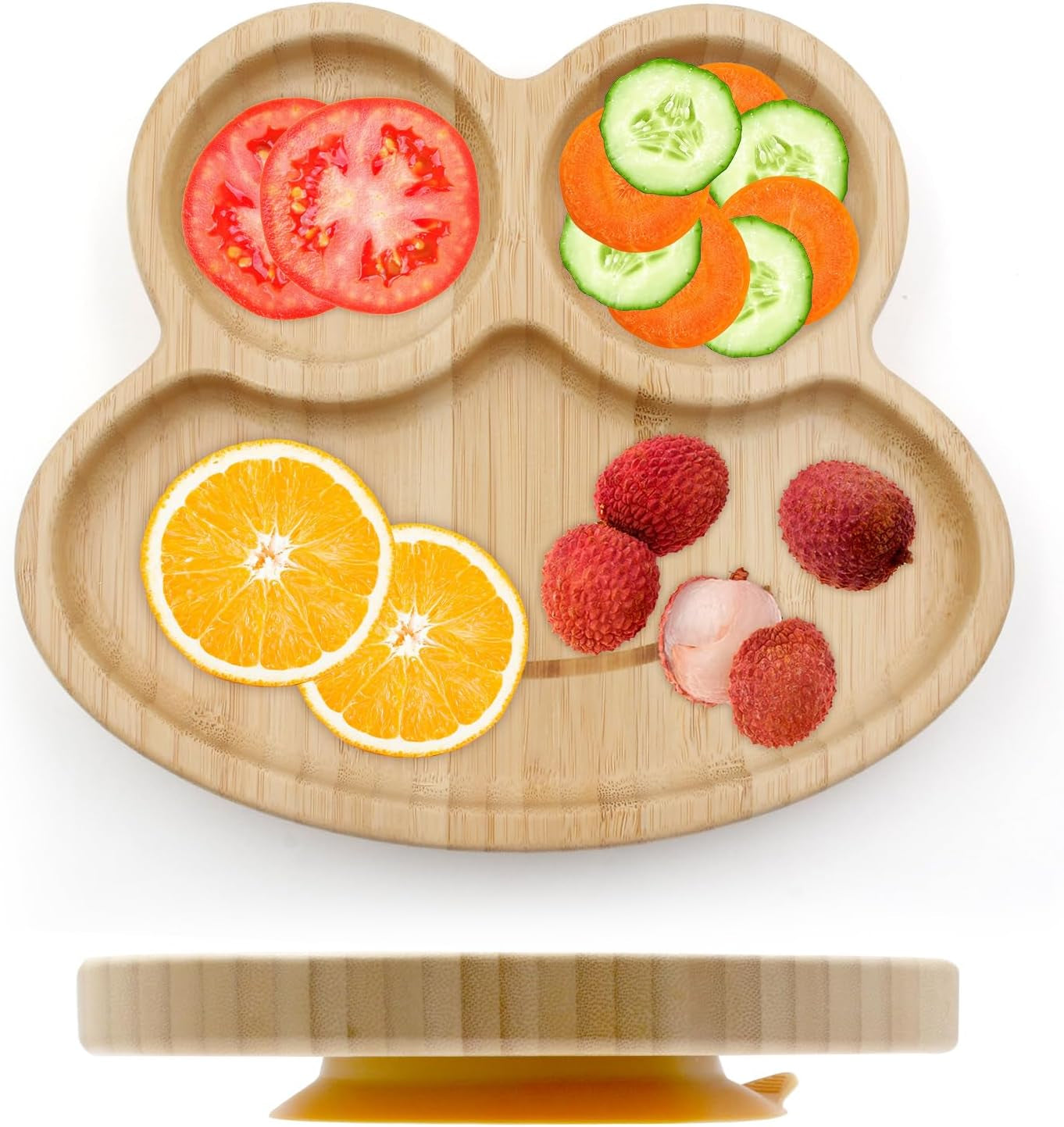 Bamboo Baby Plate with Silicone Suction Plate for Baby Toddler Kids- Divided Unbreakable- Non-Slip